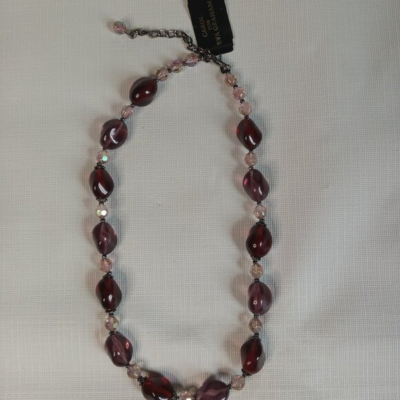 Carol for Eva Graham Purple and Red Iridescent Beaded Single Strand Necklace - Picture 3 of 8